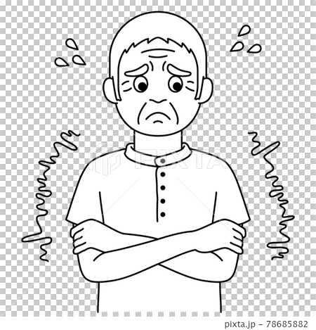 寒そうにしている高齢者【白黒イラスト】 78685882