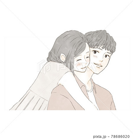 Smile couple back hug with white background - Stock Illustration [78686020]  - PIXTA