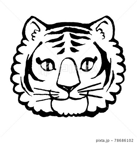22年の干支 虎の顔のイラスト線画のイラスト素材