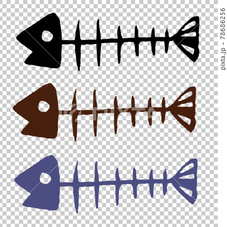 シュールな魚の骨の手描きイラスト色違いセットのイラスト素材