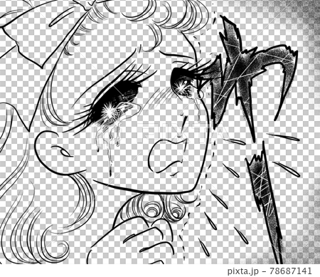 70年代少女漫画お嬢様大泣きで泣き叫ぶイラストのイラスト素材