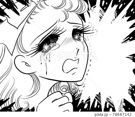 70年代少女漫画お嬢様大泣きで泣き叫ぶイラストのイラスト素材