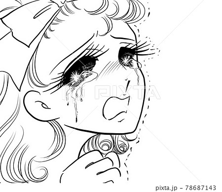 70年代少女漫画お嬢様大泣きで泣き叫ぶイラストのイラスト素材