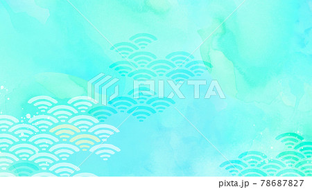 波をあしらった涼しい印象の和風背景のイラスト素材