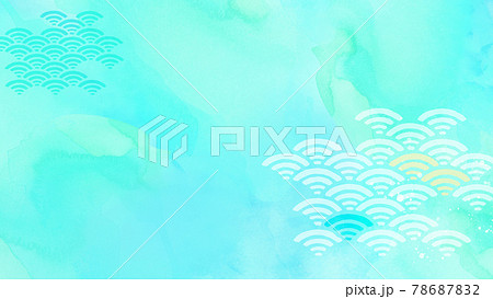 波をあしらった涼しい印象の和風背景のイラスト素材