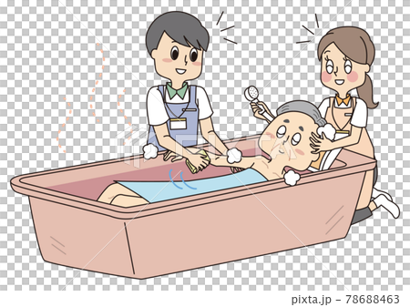 Male and female staff and senior men who provide home-visit bathing services 78688463