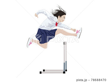制服姿でハードルを跳ぶ女子高生イラストのイラスト素材