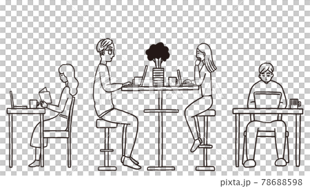 カフェでパソコン作業をしている若い男女 78688598