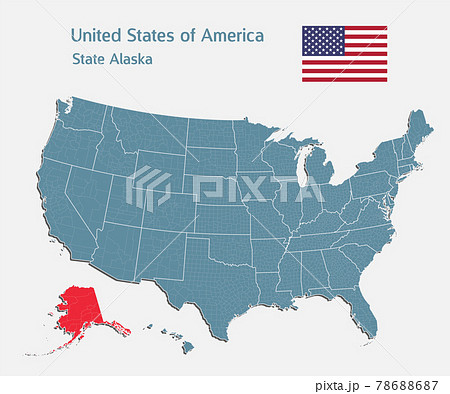 Alaska Map On Us United States Of America, State Alaska, Usa Map - Stock Illustration  [78688687] - Pixta