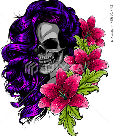 vector illustration of woman Skull with flower Lily vector illustration of woman Skull with flower Lily 78691743