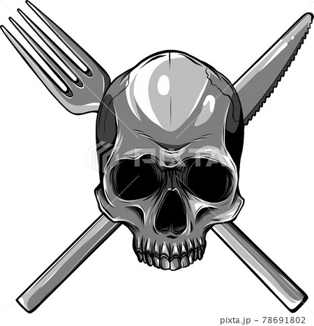 Human Skull with a Spoon and Fork. Illustration for design 78691802