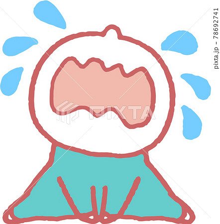 おすわりして泣く赤ちゃんのイラスト 主線色ピンク のイラスト素材