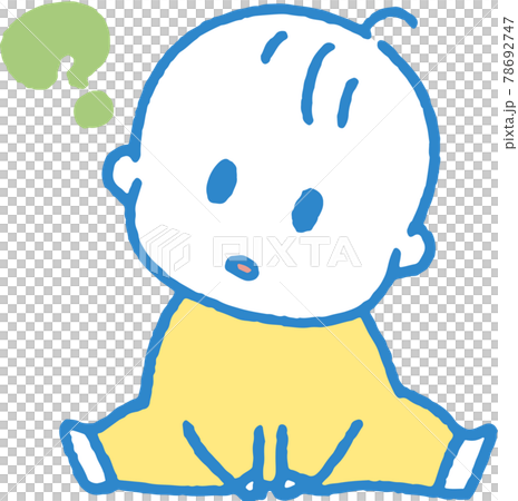 嬰兒坐著彎曲脖子的插圖（主線顏色藍色） 78692747