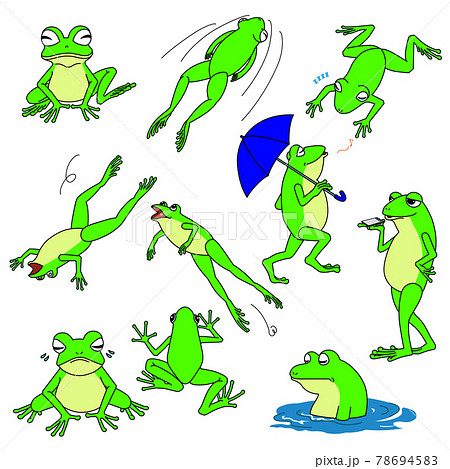 蛙のイラストの10種ポーズセットのイラスト素材