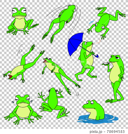 蛙のイラストの10種ポーズセットのイラスト素材