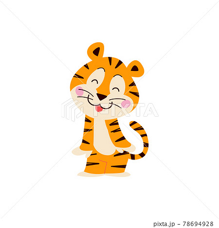 Cute little tiger character stand smiling isolated on white background. Cute little tiger character stand smiling isolated on white background. 78694928