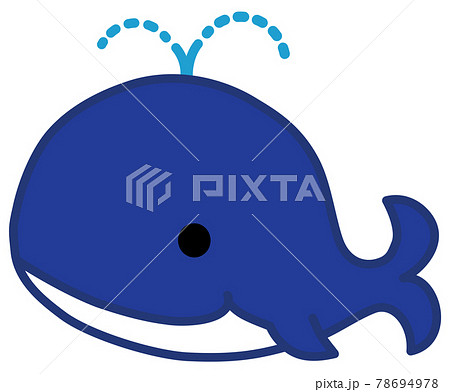 かわいい青色のクジラのイラスト 太線のイラスト素材