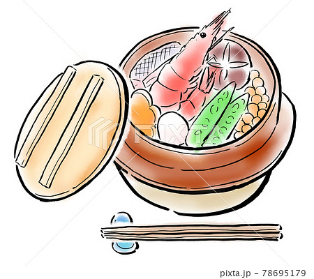 水彩イラスト 線画 釜飯のイラスト素材