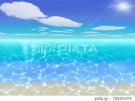 夏の海と青空のイラストのイラスト素材