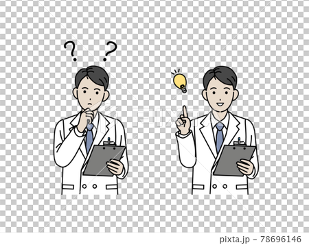 醫生，科學家，穿白大褂的男人，思考，質疑，想法，姿勢，插圖素材 78696146