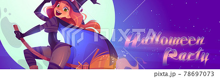 Halloween party cartoon banner, beautiful witch 78697073