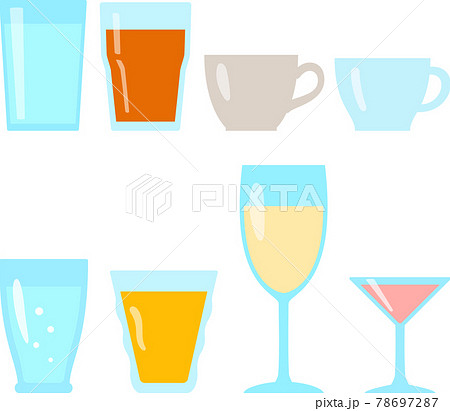 グラスやカップに入った飲み物のイラストセットのイラスト素材