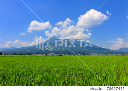 夏の田んぼと磐梯山（福島県・猪苗代町） 78697425