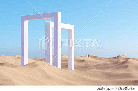 Surreal desert landscape with white square portals 78698048