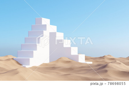 Surreal desert landscape with white staircases on sand Surreal desert landscape with white staircases on sand 78698055