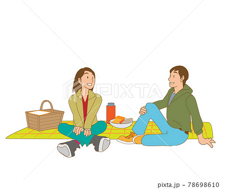 ピクニックで会話がはずむカップルのイラスト素材