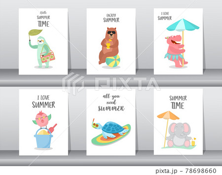 Set of summer beach Animals hand drawn style,cards,poster,template,greeting,cute,animal,Vector illustrations Set of summer beach Animals hand drawn style,cards,poster,template,greeting,cute,animal,Vector illustrations 78698660