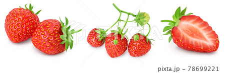 Strawberry and half isolated on white background. Fresh berry with full depth of field. Set or collection Strawberry and half isolated on white background. Fresh berry with full depth of field. Set or collection 78699221
