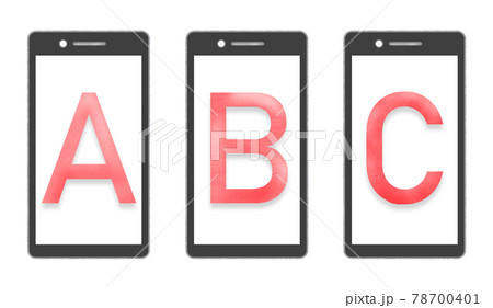 携帯3つを比較 ABC選択肢が入ったスマホ画面 携帯3つを比較 ABC選択肢が入ったスマホ画面 78700401