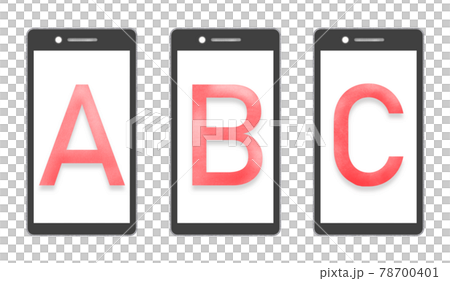 携帯3つを比較 ABC選択肢が入ったスマホ画面 携帯3つを比較 ABC選択肢が入ったスマホ画面 78700401