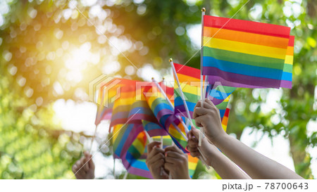 LGBT pride or LGBTQ+ gay pride with rainbow flag for lesbian, gay, bisexual, and transgender people human rights social equality movements in June month LGBT pride or LGBTQ+ gay pride with rainbow flag for lesbian, gay, bisexual, and transgender people human rights social equality movements in June month 78700643