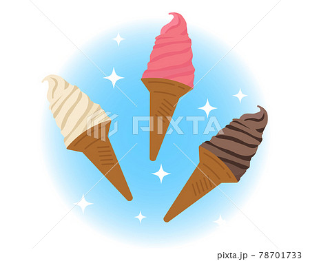 いちご バニラ チョコ ソフトクリームのイラストのイラスト素材
