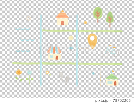 Watercolor map illustration Icon Location information House Building Bicycle Tree line Shop Shop Flower Plant 78702205