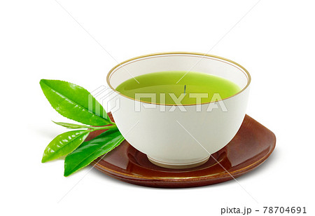 湯呑み 緑茶 飲み物 イラスト リアル 茶托 茶葉 茶柱のイラスト素材