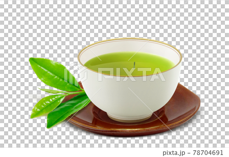湯呑み 緑茶 飲み物 イラスト リアル 茶托 茶葉 茶柱のイラスト素材