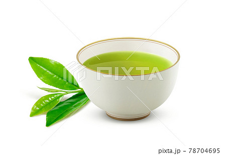 湯呑み 緑茶 飲み物 イラスト リアル 茶葉のイラスト素材