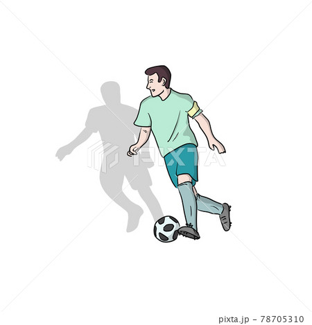 Male Soccer Player With Ball Hand Drawn With のイラスト素材