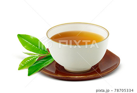 湯呑み ほうじ茶 麦茶 飲み物 イラスト リアル 茶托 茶葉のイラスト素材