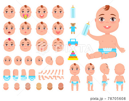 Happy Infant in Diaper Hold Bottle of Milk in Hand 78705608