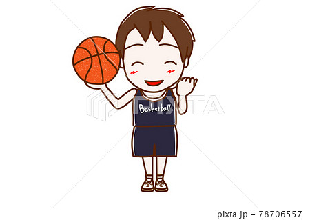 <全身・正面>バスケットボールの選手になって笑顔でガッツポーズをする少年 <全身・正面>バスケットボールの選手になって笑顔でガッツポーズをする少年 78706557