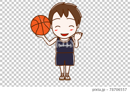 <全身・正面>バスケットボールの選手になって笑顔でガッツポーズをする少年 <全身・正面>バスケットボールの選手になって笑顔でガッツポーズをする少年 78706557