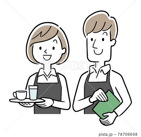 ベクターイラスト素材：カフェ、飲食店で働くの男性と女性 78706698