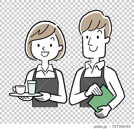 ベクターイラスト素材：カフェ、飲食店で働くの男性と女性 78706698