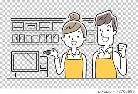 ベクターイラスト素材：カフェ、コンビニで働くの男性と女性 78706699