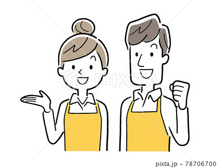 ベクターイラスト素材：エプロン姿で働くの男性と女性 78706700