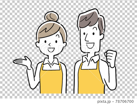 ベクターイラスト素材：エプロン姿で働くの男性と女性 78706700